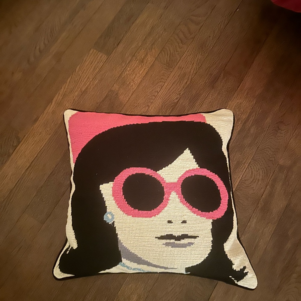 Bold Pink and Black Accent Pillow with Retro Design